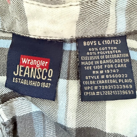 Wrangler Jeans Co Plaid Button Shirt Boys L 10/12 Western Gray Blue - Picture 4 of 8